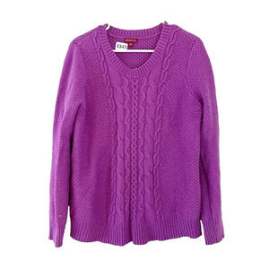 Merona Womens Purple Pullover Sweater XXL Crochet Long Sleeve Ribbed Knit